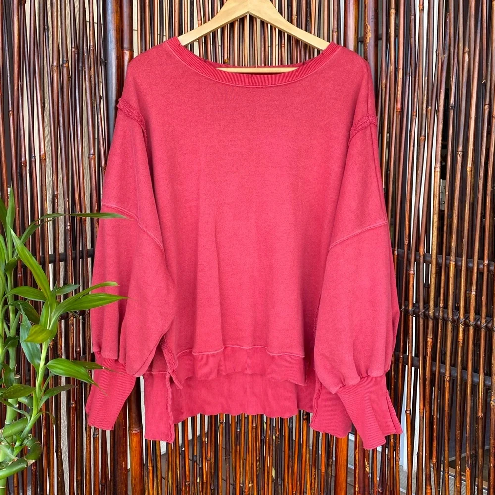 NWOT Free People Red Camden Sweatshirt - Picture 4 of 16